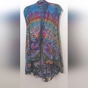 Boho Vibrant Multicolor Tie Dye Ruffle Duster